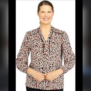 ALFRED DUNNER ANIMAL PRINT LONG SLEEVE BLOUSE PETITE Sz PM